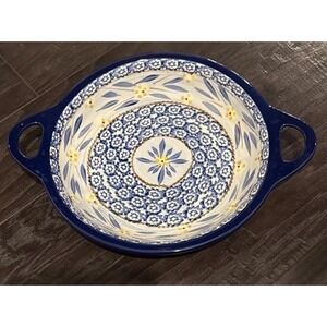 Temptations Old World Blue Floral‎ 1.1 Quart Round Pie Quiche Pan Handles